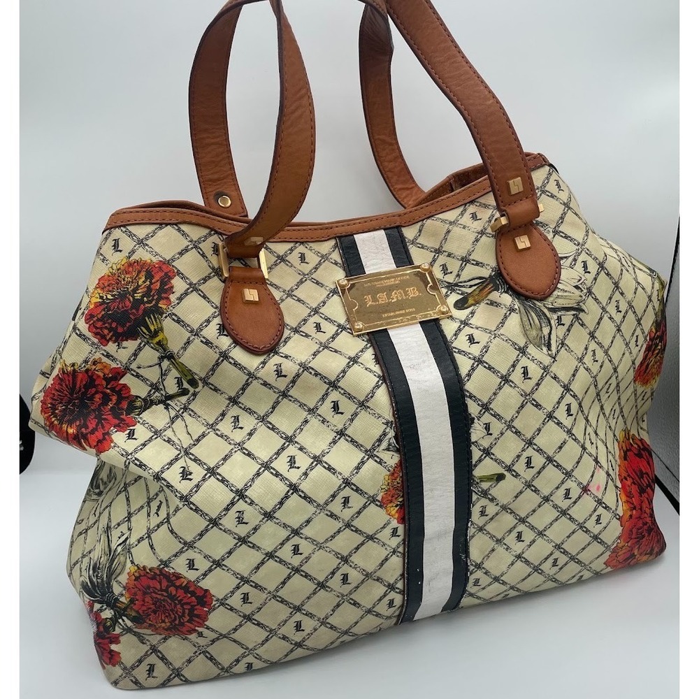 L.A.M.B. Gwen Stefani Calligraphy Roses Large Tote Bag Floral Monogram Y2K